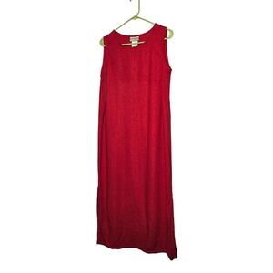 Coldwater Creek Round Neck Sleeveless Double Side Slit Shift Midi Dress‎ Red M
